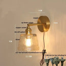 GobekUsa Clear Glass LED Wall Lights Brass E27 Pull Chain Switch Bedside Lamp