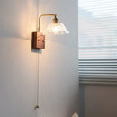 GobekUsa Clear Glass LED Wall Light Walnut Bedside Lamp Modern Rotatable Brass Wall Lights