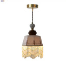 GobekUsa Brown Wood Ceramic Tassel LED Pendant Lights for Modern Interior Lighting