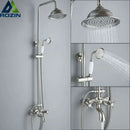 GobekUsa Brushed Nickel Dual Handle Rainfall Shower Mixer Faucet with Handshower