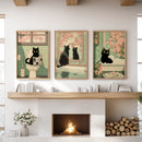 Funny Bathroom Poster. Japan Cat Pooping Wall Art Set of 3 by Wall Art Set