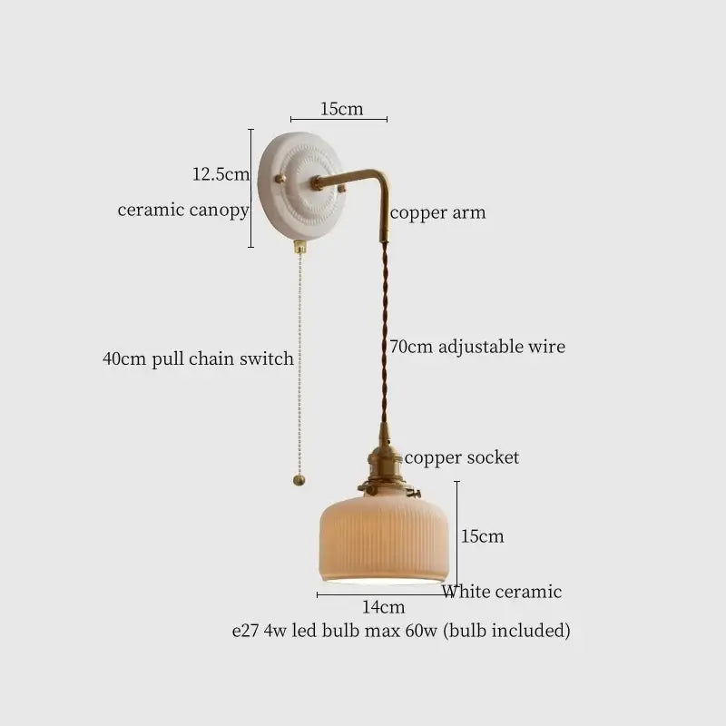 GobekUsa Adjustable LED Wall Sconce Lamp Stripe Ceramic Copper Mirror Bedside, photo 12 of 22