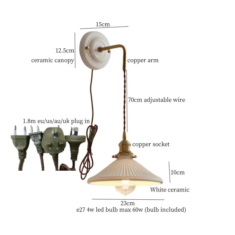 GobekUsa Adjustable LED Wall Sconce Lamp Stripe Ceramic Copper Mirror Bedside, photo 8 of 22