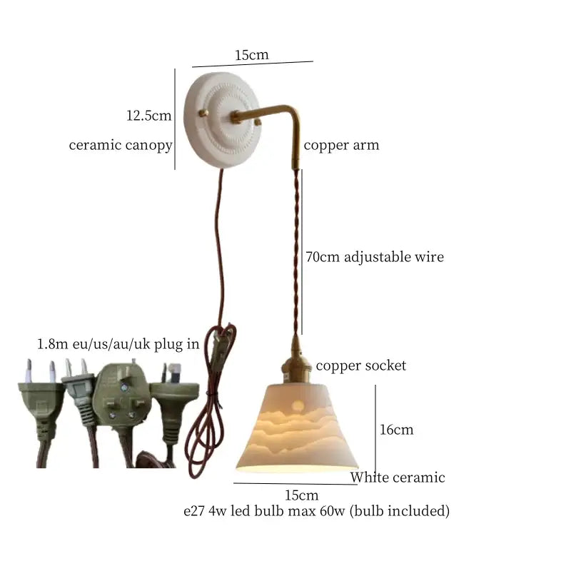 GobekUsa Adjustable LED Wall Sconce Lamp Stripe Ceramic Copper Mirror Bedside, photo 7 of 22