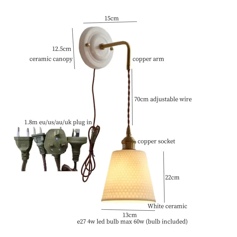GobekUsa Adjustable LED Wall Sconce Lamp Stripe Ceramic Copper Mirror Bedside, photo 18 of 22
