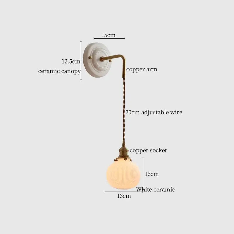 GobekUsa Adjustable LED Wall Sconce Lamp Stripe Ceramic Copper Mirror Bedside, photo 10 of 22