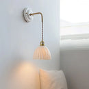 GobekUsa Ceramic Wall Sconce with Copper Arm | Pull Chain Switch LED Bedroom Lamp