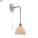 GobekUsa Ceramic Wall Sconce with Copper Arm | Pull Chain Switch LED Bedroom Lamp