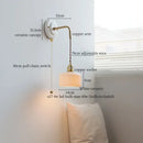 GobekUsa Ceramic Wall Sconce with Copper Arm | Pull Chain Switch LED Bedroom Lamp