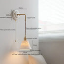 GobekUsa Ceramic Wall Sconce with Copper Arm | Pull Chain Switch LED Bedroom Lamp