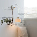 GobekUsa Ceramic Wall Sconce with Copper Arm | Pull Chain Switch LED Bedroom Lamp