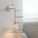 GobekUsa Ceramic Wall Sconce with Copper Arm | Pull Chain Switch LED Bedroom Lamp