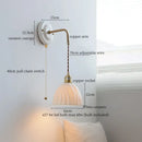 GobekUsa Ceramic Wall Sconce with Copper Arm | Pull Chain Switch LED Bedroom Lamp