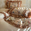 GobekUsa 100% Cotton French Print Lace Ruffles Bedding Set - 4 Piece Bed Sets