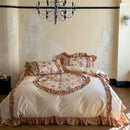 GobekUsa 100% Cotton French Print Lace Ruffles Bedding Set - 4 Piece Bed Sets