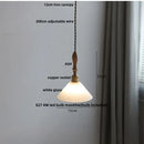 GobekUsa Adjustable LED Pendant Lights Ash Wood White Ceramic Modern Hanging Lamp
