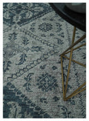 Vintage Style Distressed Traditional Hand Knotted Serapi Silver and Gray Multi Size Area Rug
