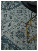Hand Knotted Wool Serapi Vintage Area Rug Silver Gray Distressed by The Rug Decor