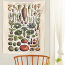 Vintage earth tone botanical plant chart tapestry kitchen wall art by Decorbites