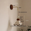GobekUsa Ceramic LED Wall Light Copper Pull Chain Wood Base Modern Bedside Lamp