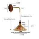 GobekUsa Ceramic LED Wall Light Copper Pull Chain Wood Base Modern Bedside Lamp