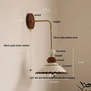 GobekUsa Ceramic LED Wall Light Copper Pull Chain Wood Base Modern Bedside Lamp