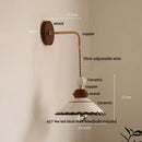 GobekUsa Ceramic LED Wall Light Copper Pull Chain Wood Base Modern Bedside Lamp