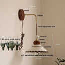 GobekUsa Ceramic LED Wall Light Copper Pull Chain Wood Base Modern Bedside Lamp