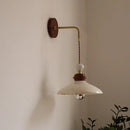 GobekUsa Ceramic LED Wall Light Copper Pull Chain Wood Base Modern Bedside Lamp
