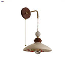 GobekUsa Ceramic LED Wall Light Copper Pull Chain Wood Base Modern Bedside Lamp