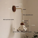GobekUsa Ceramic LED Wall Light Copper Pull Chain Wood Base Modern Bedside Lamp
