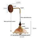 GobekUsa Ceramic LED Wall Light Copper Pull Chain Wood Base Modern Bedside Lamp