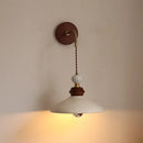 GobekUsa Ceramic LED Wall Light Copper Pull Chain Wood Base Modern Bedside Lamp