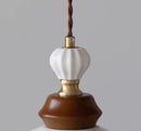 GobekUsa Ceramic LED Wall Light Copper Pull Chain Wood Base Modern Bedside Lamp