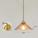 GobekUsa Cracked Glass Copper Wooden Pendant Light for Home Indoor Living Room
