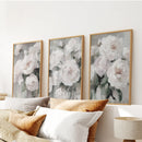 Romantic White Flower 3 Piece Wall Art. Peony Painting Print by Wall Art Set