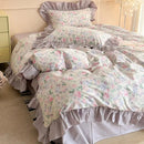 GobekUsa French Floral Cotton Bedding Set with Big Lace Ruffles, Fresh Flowers