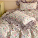 GobekUsa French Floral Cotton Bedding Set with Big Lace Ruffles, Fresh Flowers