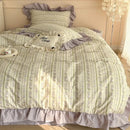 GobekUsa French Floral Cotton Bedding Set with Big Lace Ruffles, Fresh Flowers