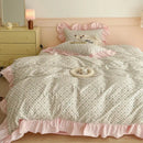 GobekUsa French Floral Cotton Bedding Set with Big Lace Ruffles, Fresh Flowers