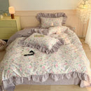 GobekUsa French Floral Cotton Bedding Set with Big Lace Ruffles, Fresh Flowers