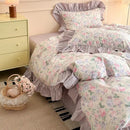 GobekUsa French Floral Cotton Bedding Set with Big Lace Ruffles, Fresh Flowers