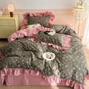 GobekUsa French Floral Cotton Bedding Set with Big Lace Ruffles, Fresh Flowers