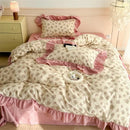 GobekUsa French Floral Cotton Bedding Set with Big Lace Ruffles, Fresh Flowers