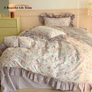 GobekUsa French Floral Cotton Bedding Set with Big Lace Ruffles, Fresh Flowers