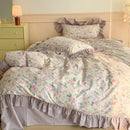 GobekUsa French Floral Cotton Bedding Set with Big Lace Ruffles, Fresh Flowers