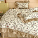GobekUsa French Floral Cotton Bedding Set with Big Lace Ruffles, Fresh Flowers