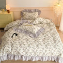 GobekUsa French Floral Cotton Bedding Set with Big Lace Ruffles, Fresh Flowers