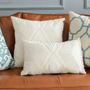 Vintage geometric ivory cushion cover living room gold embroidery by Decorbites