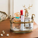 GobekUsa Brass & Carved Glass Jewelry Makeup Pen Storage Box Dry Fruit Snack Plate